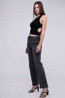 Acid Washed Frayed Cutoff Hem Straight Wide Pants