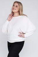 Plus Size Ribbed Batwing Long Sleeve Boat Neck Sweater