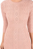 Cable Knit Round Neck 3/4 Slvs Mini Sweater Dress