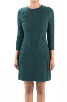 Cable Knit Round Neck 3/4 Slvs Mini Sweater Dress