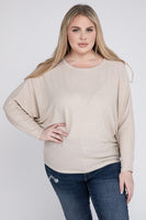 Plus Size Ribbed Batwing Long Sleeve Boat Neck Sweater