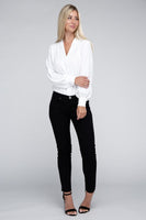 Woven Airflow V-Neck Long Sleeve Top