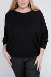 Plus Size Ribbed Batwing Long Sleeve Boat Neck Sweater