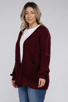 Plus Size Low Gauge Waffle Open Cardigan Sweater