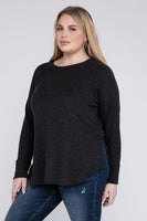 Plus Size Melange Baby Waffle Long Sleeve Top