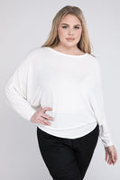 Plus Size Ribbed Batwing Long Sleeve Boat Neck Sweater