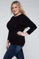 Plus Size Luxe Rayon Boat Neck 3/4 Sleeve Top