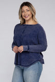 Plus Washed Baby Waffle Oversized Long Sleeve Top