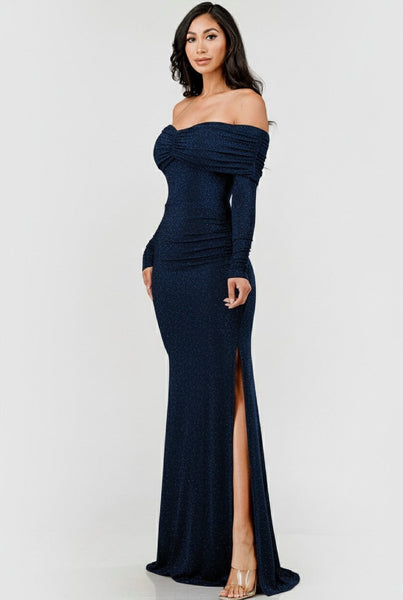 Off Shoulder Sweetheart Neckline Ruched Gown