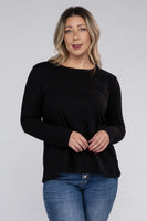 Plus Size Cotton Crew Neck Long Sleeve T-Shirt