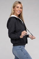 Fuzzy Trim Zip-Up Crop Hoodie