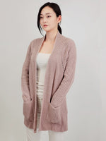 Open Front Waffle Knit Sweater Cardigan w/ Pocket