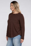 Plus Size Long Sleeve Round Neck Round Hem Top