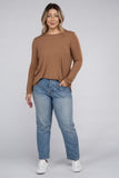 Plus Size Long Sleeve Round Neck Round Hem Top