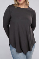 Plus Size Long Sleeve Round Neck Round Hem Top