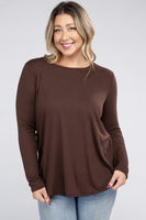 Plus Size Long Sleeve Round Neck Round Hem Top