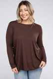 Plus Size Long Sleeve Round Neck Round Hem Top