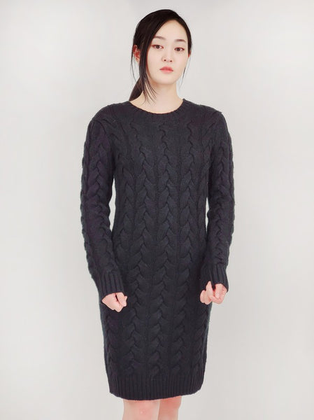 Loose Fit Knee Length Heavy Cable Knitted Dress