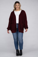 Plus Size Low Gauge Waffle Open Cardigan Sweater