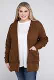 Plus Size Low Gauge Waffle Open Cardigan Sweater