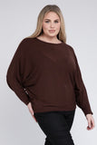 Plus Size Ribbed Batwing Long Sleeve Boat Neck Sweater