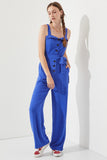 PLUS SIZE SLEEVELESS ADJUSTABLE STRAP BUTTON JUMPSUIT