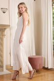 Embroidered white V neckline tiered dress