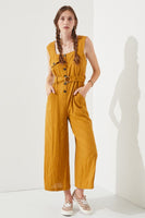 PLUS  SIZE SLEEVELESS SQUARE NECK BUTTON ANKLE JUMPSUIT