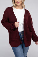 Plus Size Low Gauge Waffle Open Cardigan Sweater