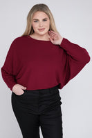 Plus Size Ribbed Batwing Long Sleeve Boat Neck Sweater