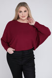 Plus Size Ribbed Batwing Long Sleeve Boat Neck Sweater