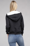 Fuzzy Trim Zip-Up Crop Hoodie