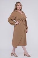 Solid Twist Front Plus Size Wrap Dress