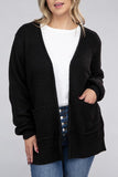 Plus Size Low Gauge Waffle Open Cardigan Sweater