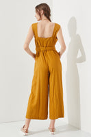 PLUS  SIZE SLEEVELESS SQUARE NECK BUTTON ANKLE JUMPSUIT