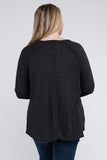 Plus Size Melange Baby Waffle Long Sleeve Top