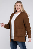 Plus Size Low Gauge Waffle Open Cardigan Sweater