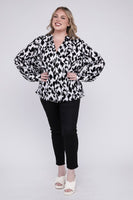 Plus Size Leopard Notched Neckline Blouse