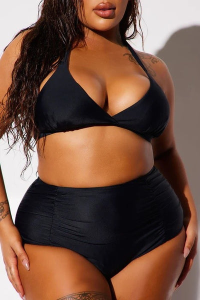 Plus Size Two Piece High Waist with Rughe Front