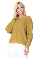 Waffle Stitch Bat Wing Bow Back Pullover  Sweater