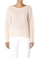 Waffle Stitch Bat Wing Bow Back Pullover  Sweater