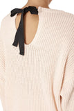 Waffle Stitch Bat Wing Bow Back Pullover  Sweater