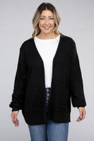 Plus Size Low Gauge Waffle Open Cardigan Sweater