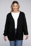 Plus Size Low Gauge Waffle Open Cardigan Sweater