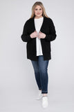 Plus Size Low Gauge Waffle Open Cardigan Sweater