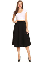 Solid high waisted, A-line, midi skirt