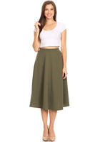 Solid high waisted, A-line, midi skirt