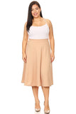 Solid high waisted, A-line, Plus Size midi skirt