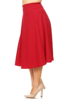 Solid high waisted, A-line, Plus Size midi skirt