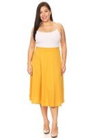 Solid high waisted, A-line, Plus Size midi skirt